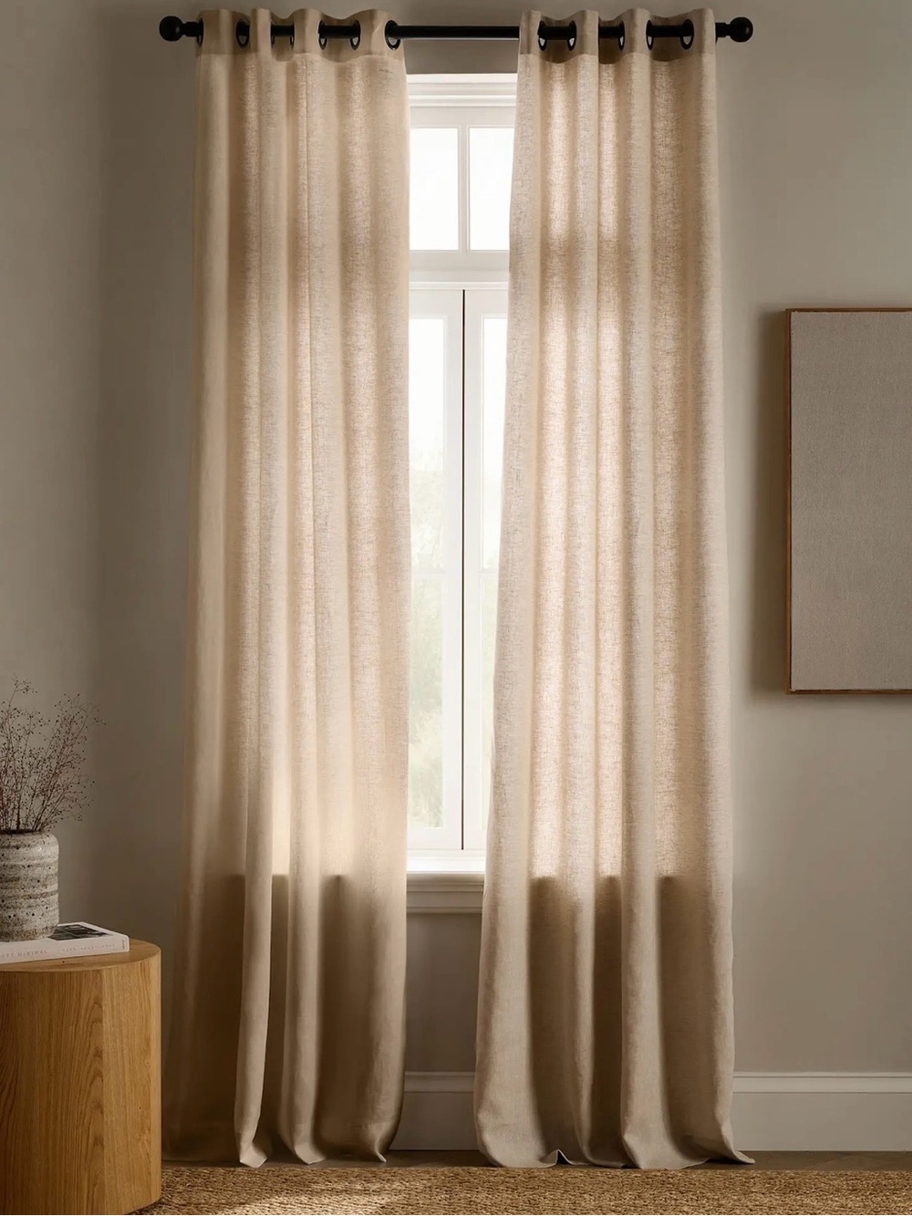 Quince European Linen Curtain Panel with Grommets in flax 48x84